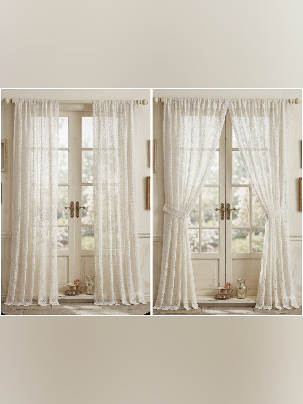 Vtg Hornick Greta Tailored Pair Curtains 80x63 White Lace Cottage Core New